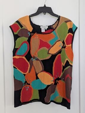 Coldwater Creek Large Sweater Vest Beading Embroidery Colorful Artsy EUC